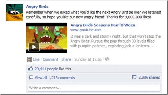 Angry Birds Facebook page