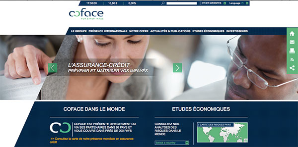 Coface - page d'accueil du site internet