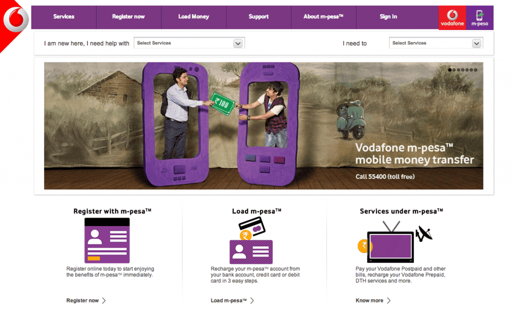 Site internet de MPesa de Vodafone, connaissant un vif succès au Kenya