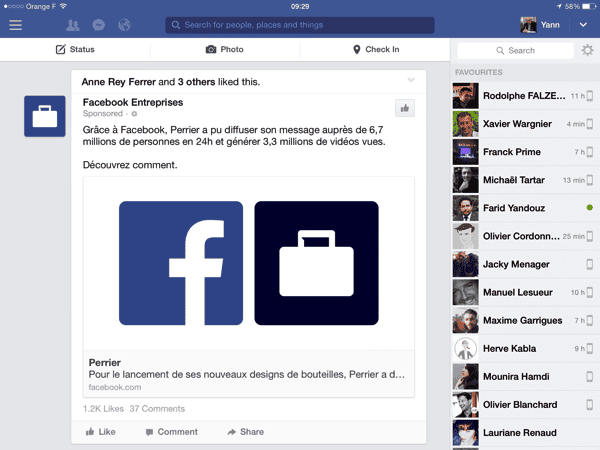 Pub perrier facebook.PNG mas media vs médias sociaux