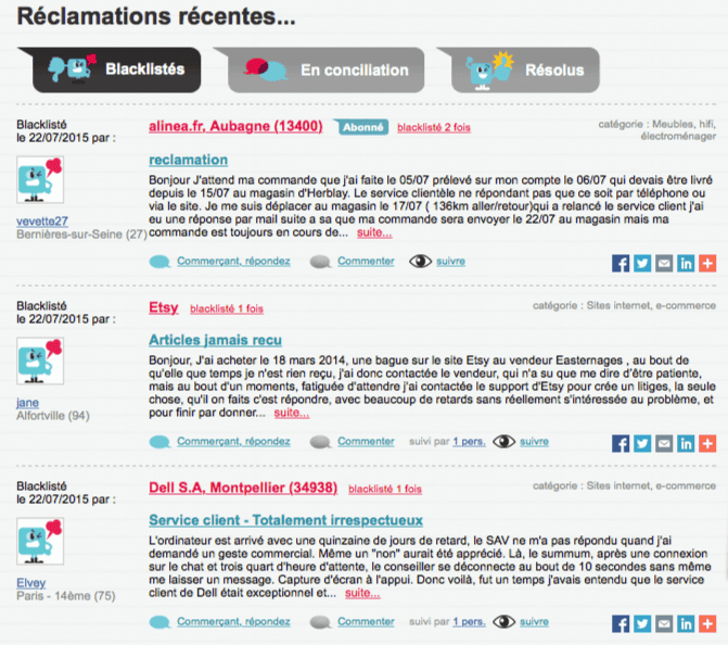 Réclamations clients