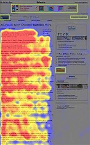 Test eye-tracking : lors de la lecture de la page, l'internaute évite instinctivement les espaces publicitaires