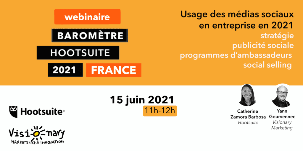 Le baromètre Hootsuite de l'usage des médias sociaux en 2021 est le quatrième du genre depuis la création de Visionary Marketing et l'installation de Hootsuite en France. Inscription au webinaire du 15 juin directement sur https://vismktg.info/live150621
