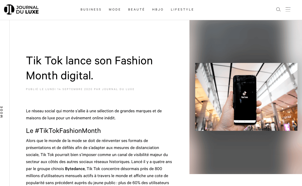 TikTok fashion month - source: le journal du luxe