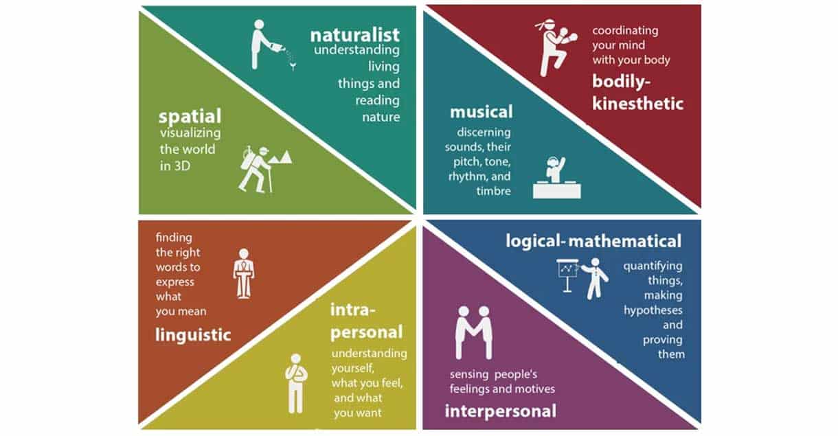 Multiple intelligences according to Howard Gardner - source: Simply Psychology