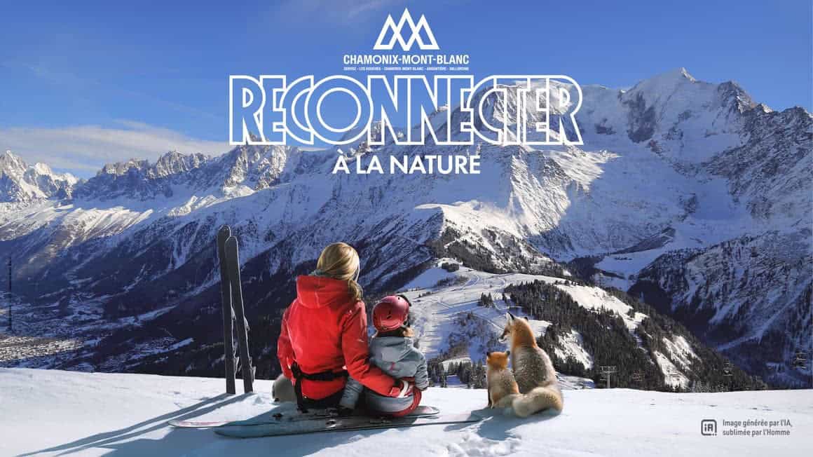 La publicité pour Chamonix en 2025 porte bien la mention de l’utilisation de l’IA. La pratique est plutôt bonne, mais cela n’a pas empêché le bad buzz.